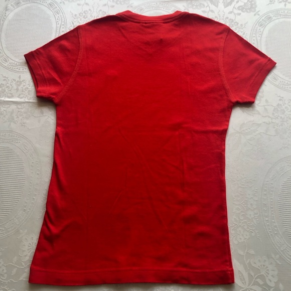 Lacoste Girls Size 38 (6) (XS-S) Red V-Neck T-Shirt Short Sleeves Logo Casual - Picture 2 of 15